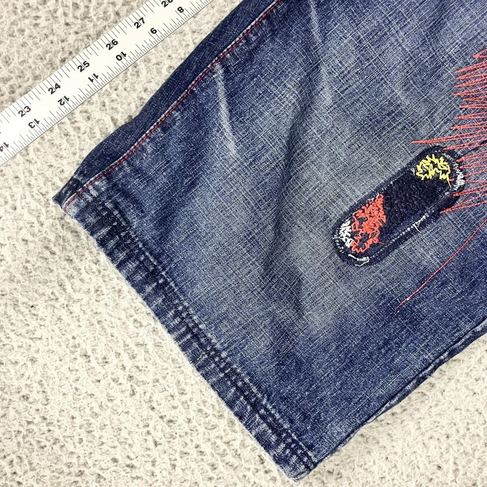 Akademiks Shorts Mens 34 Blue Denim Embroidered Baggy Skater Y2k Hip Hop